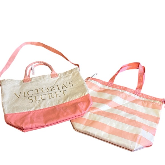 NWT Victoria's Secret Pink and Cream 2 in 1 Beach Tote with Insulated Cooler bag - Picture 3 of 16